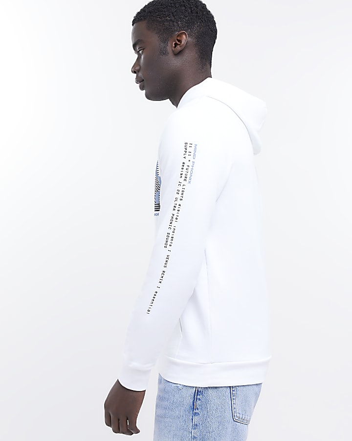 White regular fit graphic hoodie