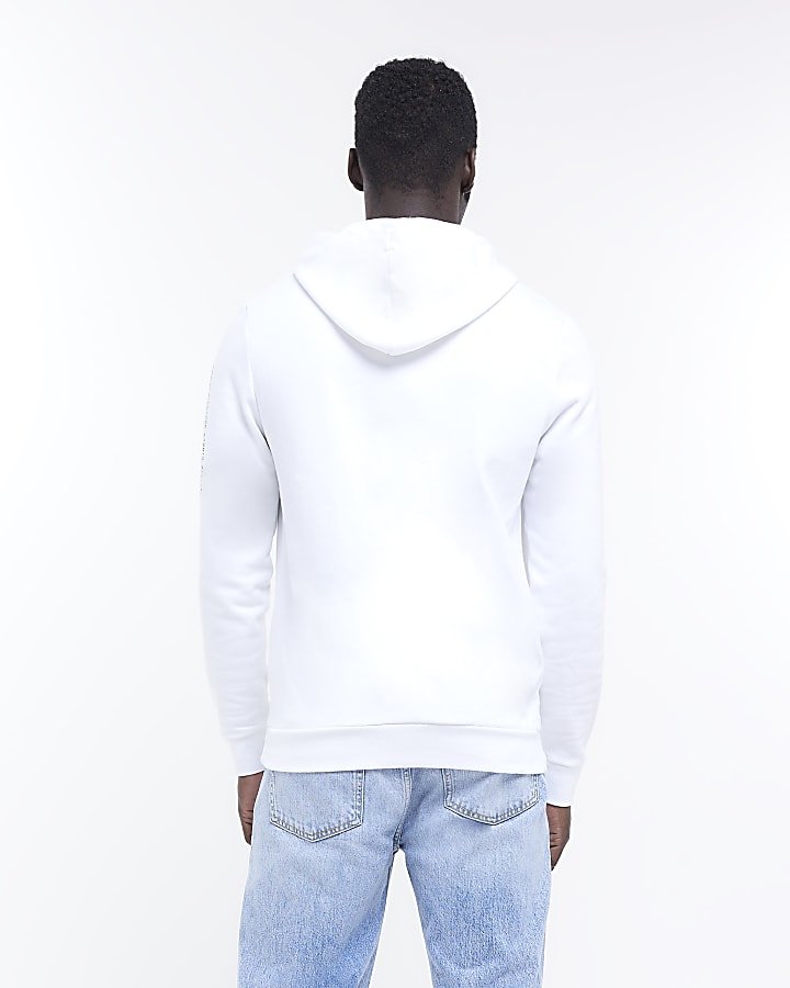 White regular fit graphic hoodie