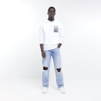 White regular fit graphic hoodie | River Island