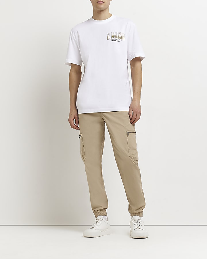 White Regular fit graphic palm print t-shirt