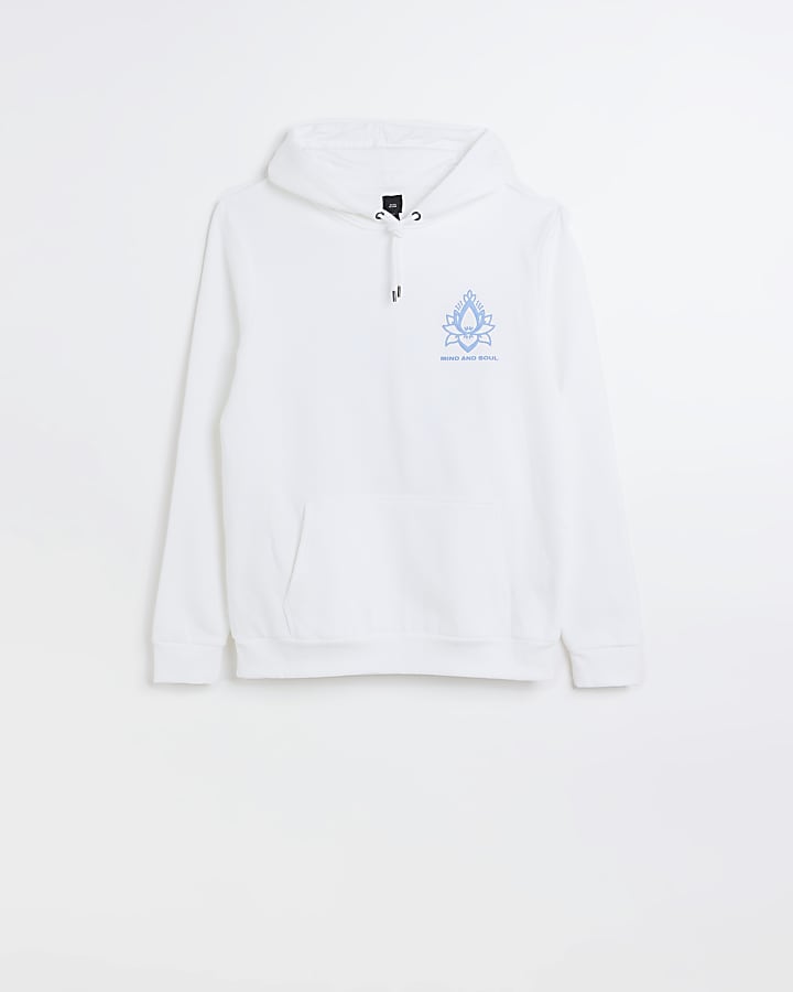 White regular fit graphic print hoodie