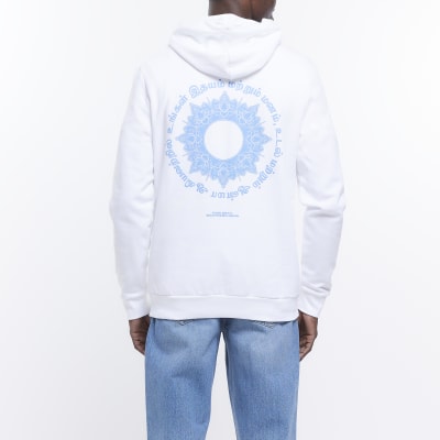 White regular fit graphic print hoodie