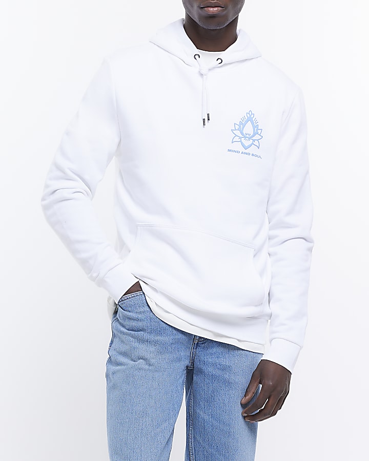 White regular fit graphic print hoodie