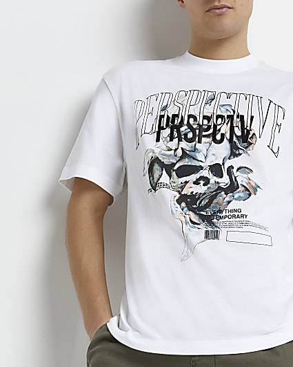White regular fit graphic skull print t-shirt