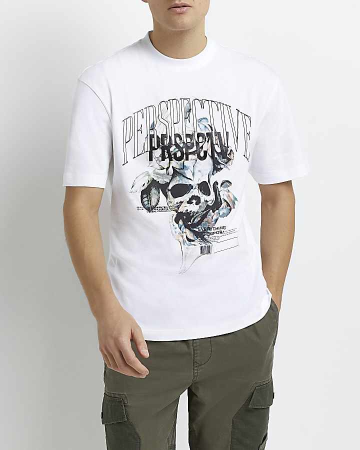 White regular fit graphic skull t-shirt