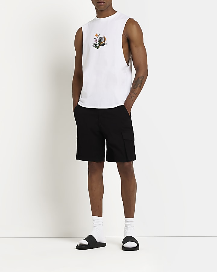 White regular fit Graphic Tank tops