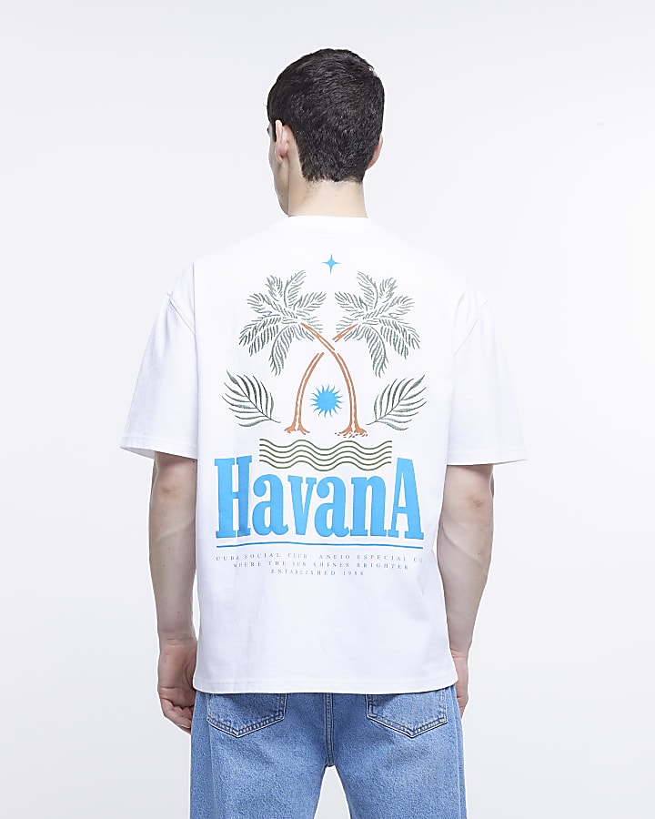 White regular fit Havana print t-shirt