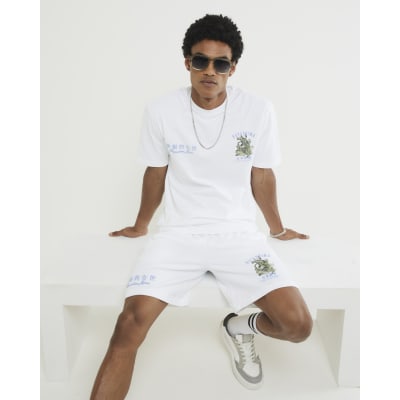 White Regular Fit Hayashima Print Shorts