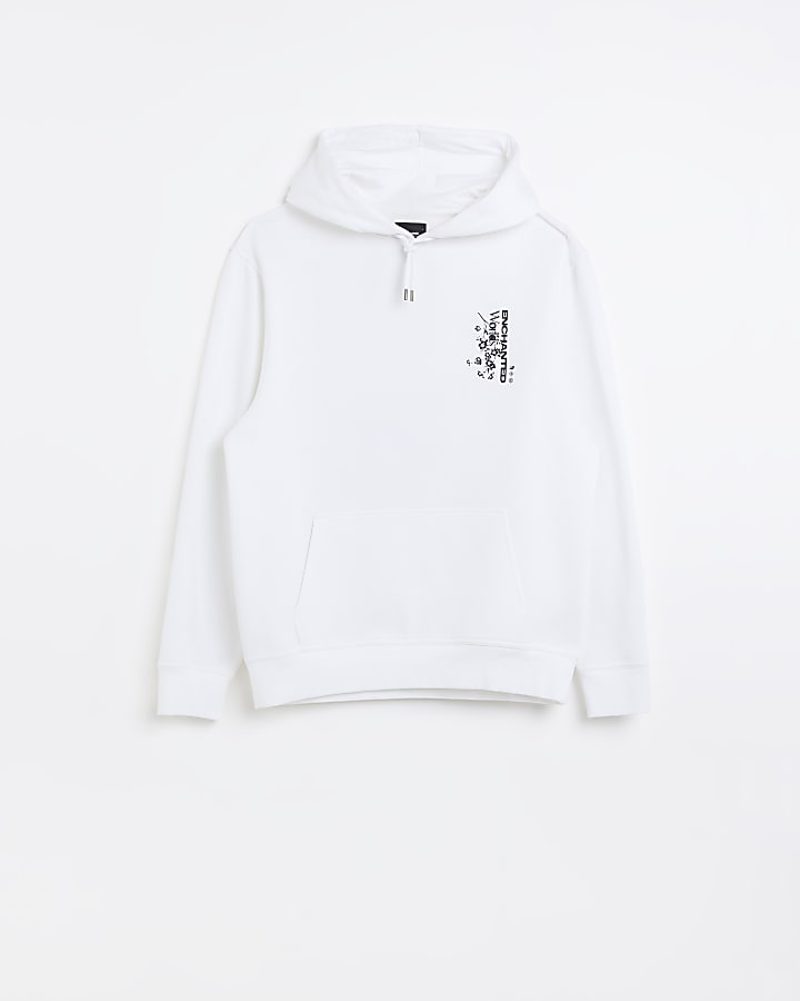 White regular fit Japanese graphic hoodie