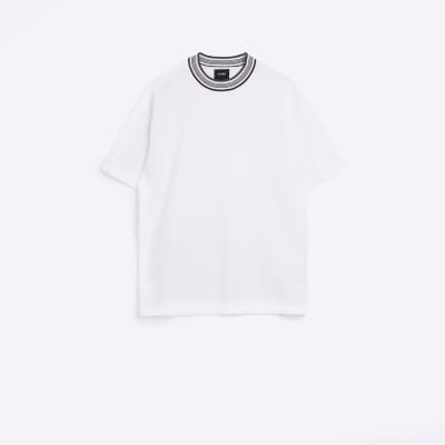 White regular fit knitted taped t-shirt