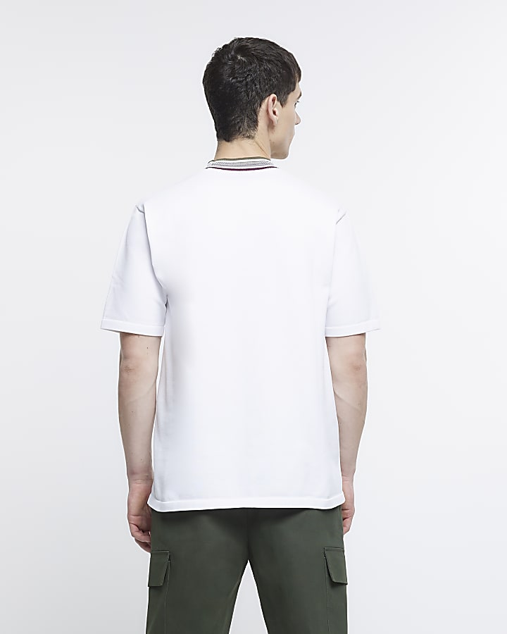 White regular fit knitted taped t-shirt