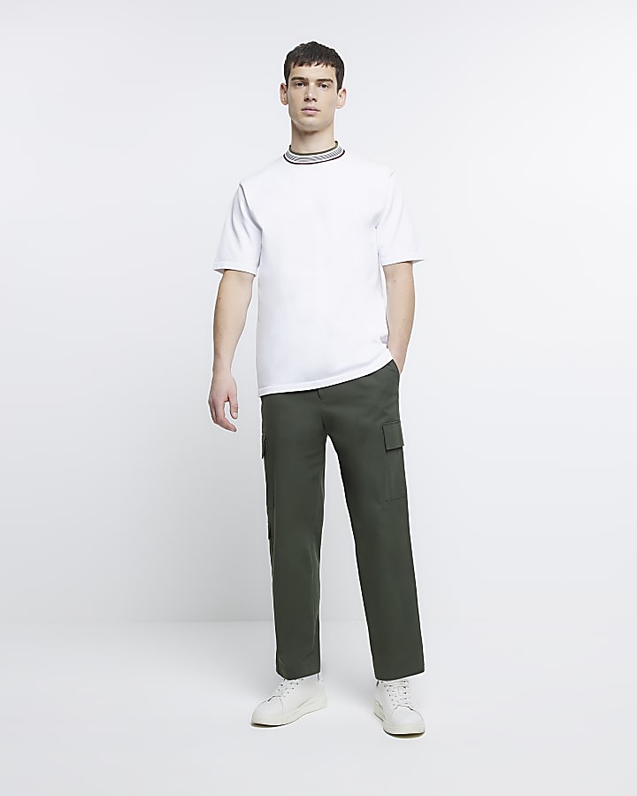 White regular fit knitted taped t-shirt