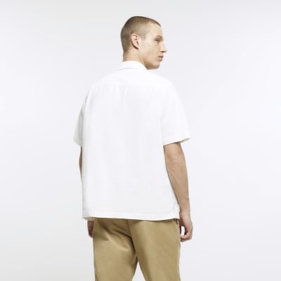 White regular fit linen blend revere shirt | River Island