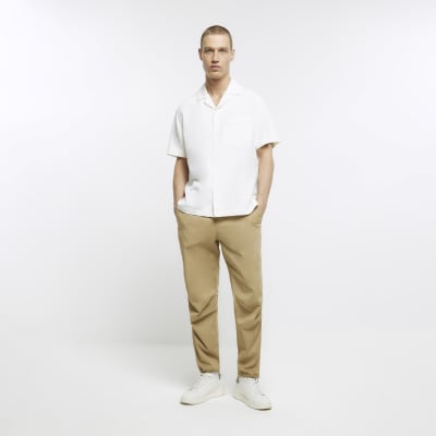 White regular fit linen blend revere shirt