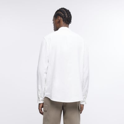 White regular fit linen blend shirt