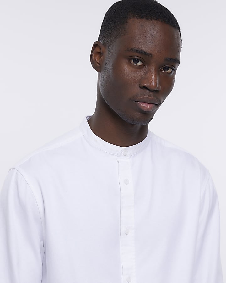 White regular fit lyocell grandad shirt