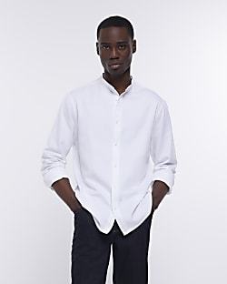 White regular fit lyocell grandad shirt