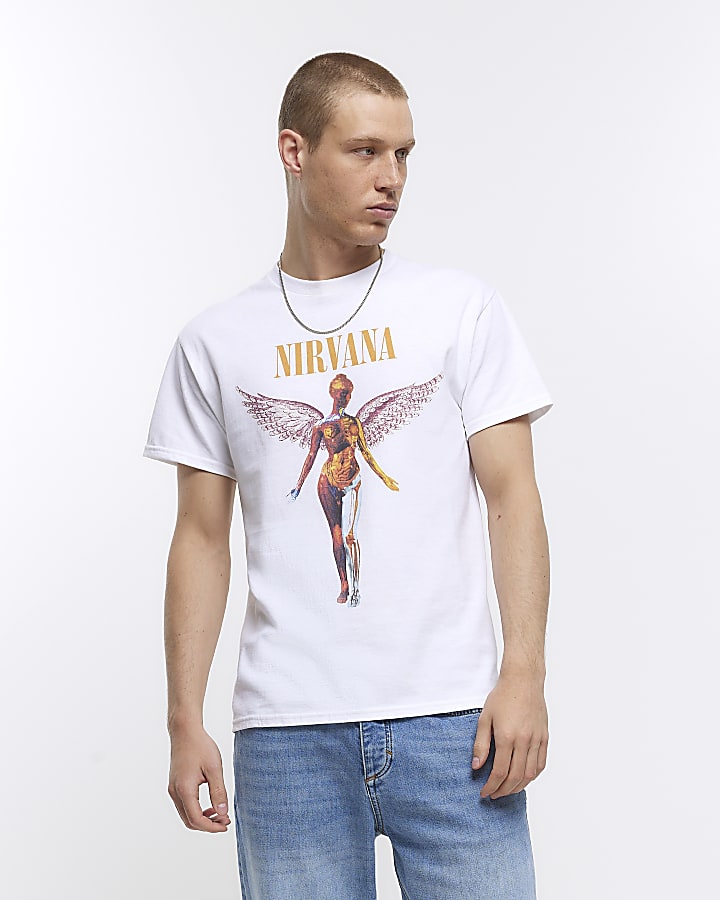 White regular fit Nirvana t-shirt