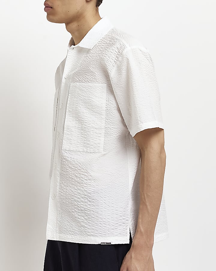 White Regular fit nylon seersucker shirt