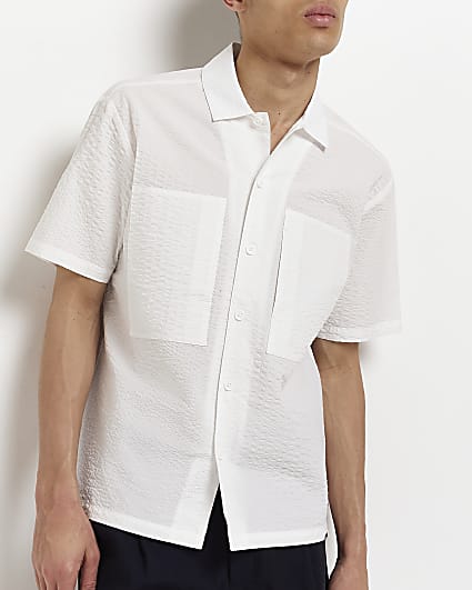 White Regular fit nylon seersucker shirt
