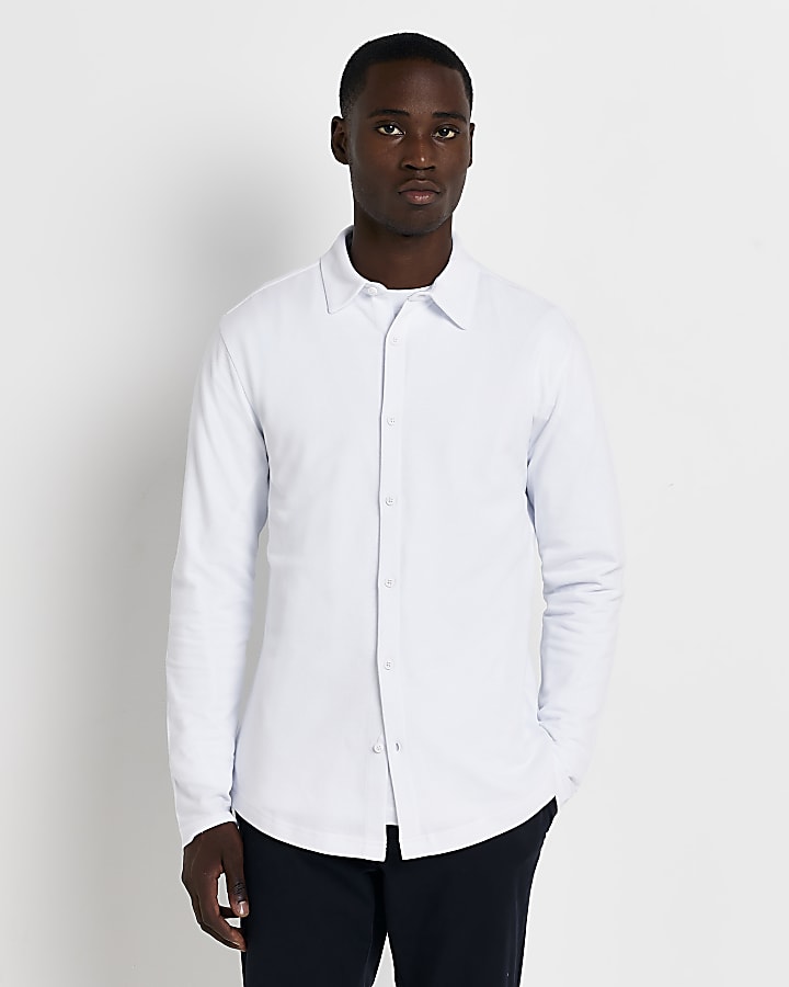 White Regular fit pique Jersey Shirt