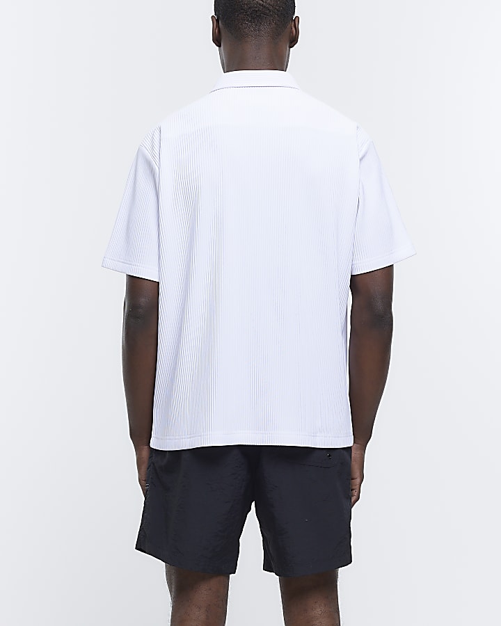 White regular fit plisse polo shirt