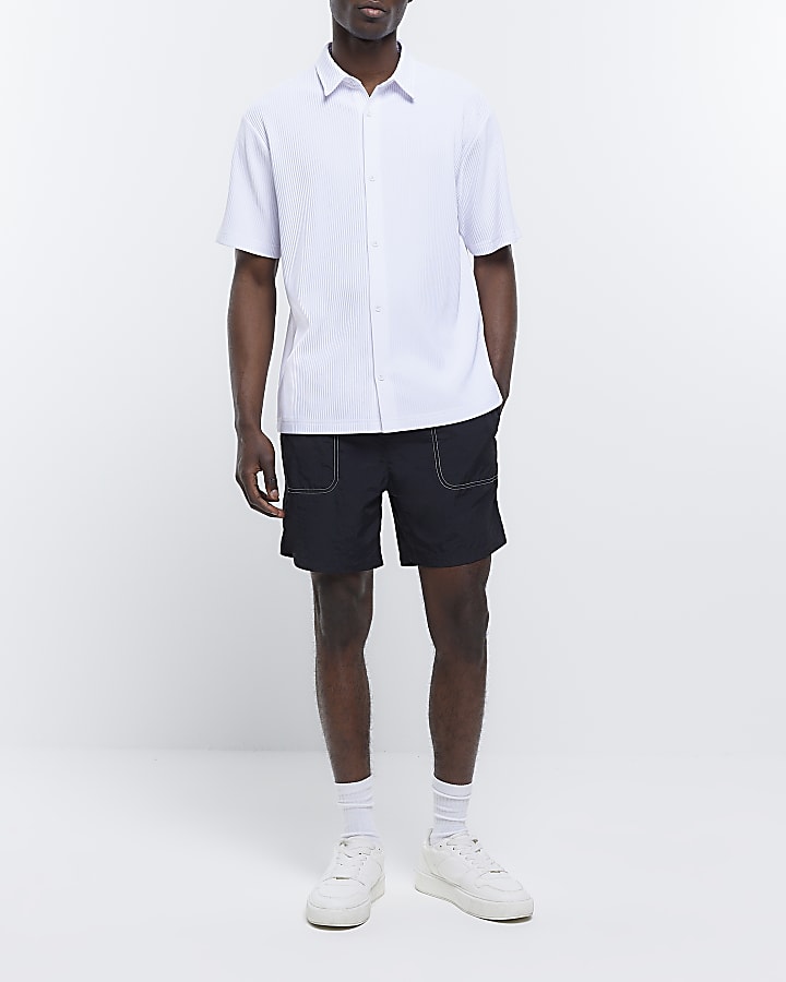White regular fit plisse polo shirt
