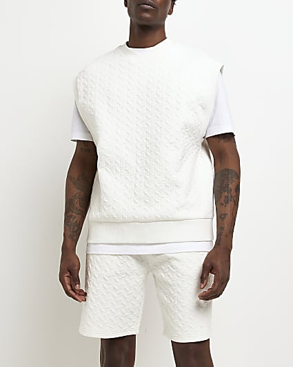 White Regular fit Quilted knitted Vest