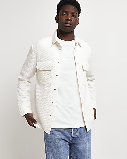 White Regular fit Quilted Overshirt
