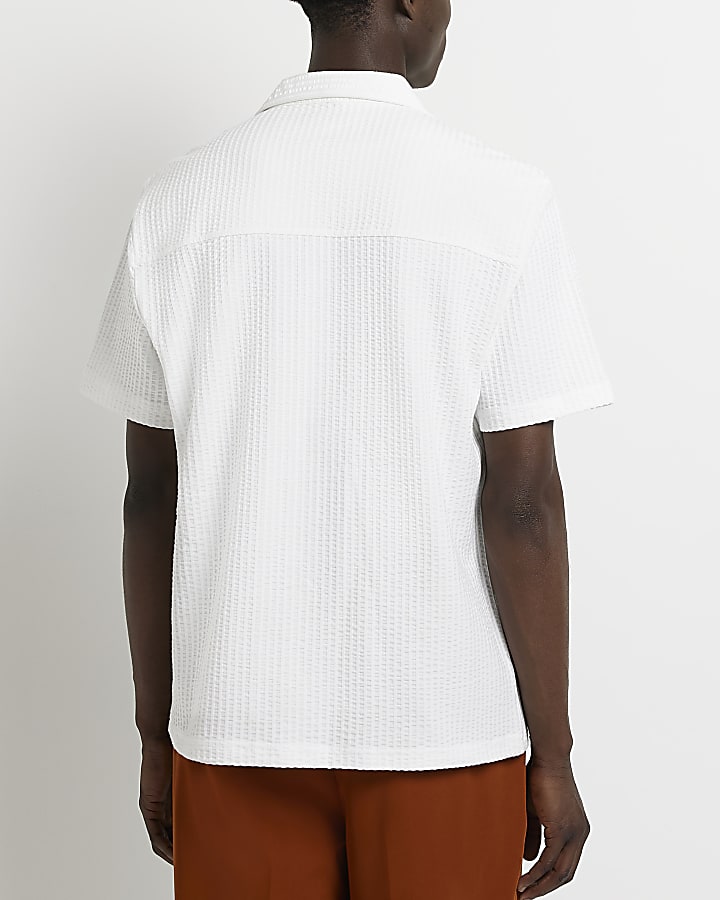 White Regular fit Revere seersucker Shirt