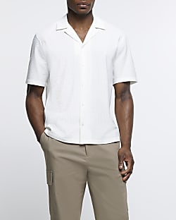White regular fit seersucker shirt