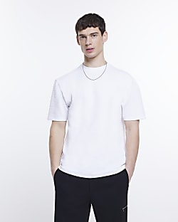 White regular fit seersucker t-shirt