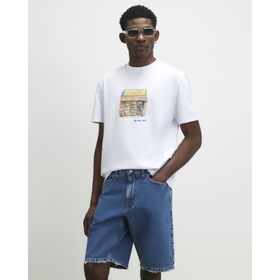 White Regular Fit Shop Front T-Shirt