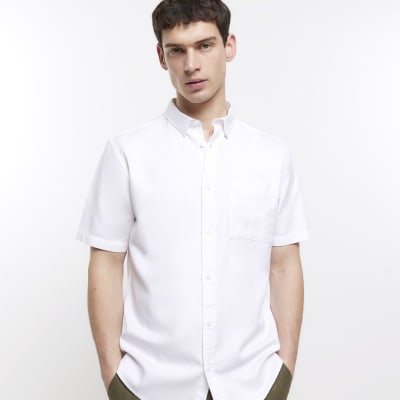 White regular fit short sleeve lyocell shirt | River Island