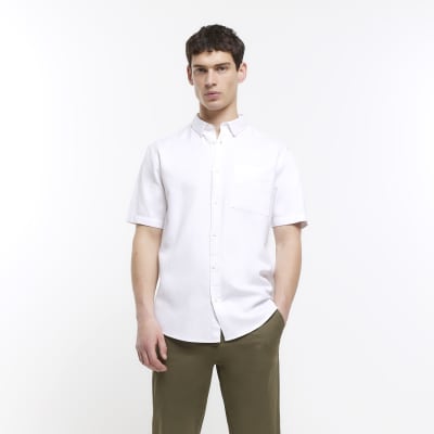 White regular fit short sleeve lyocell shirt | River Island