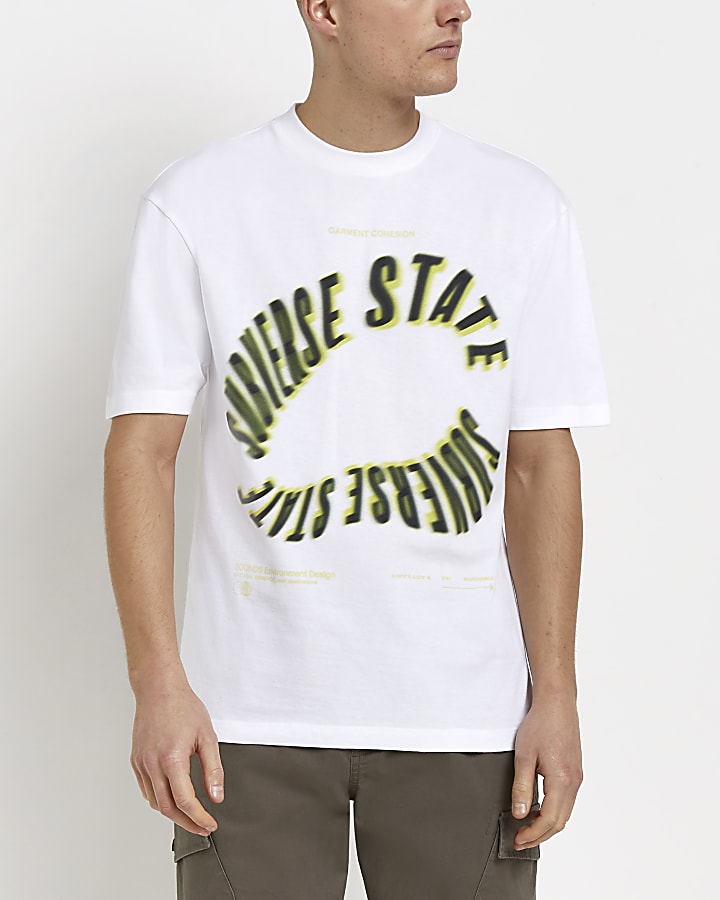 White regular fit slogan graphic t-shirt