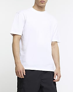 White regular fit slub texture t-shirt