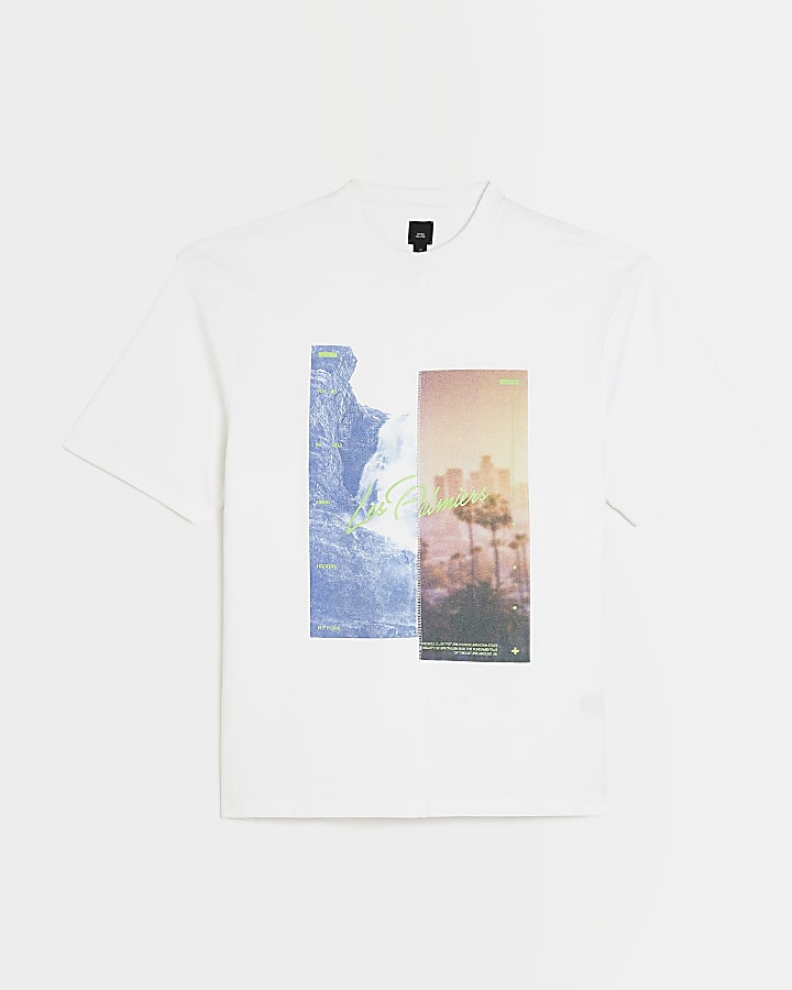 White Regular fit splice print t-shirt