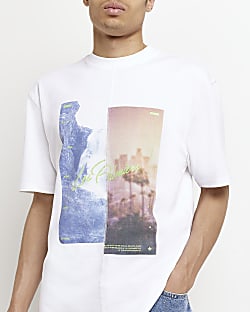 White Regular fit splice print t-shirt
