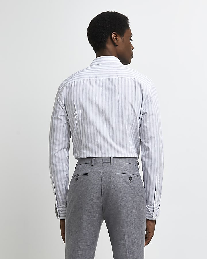 White regular fit stripe long sleeve shirt
