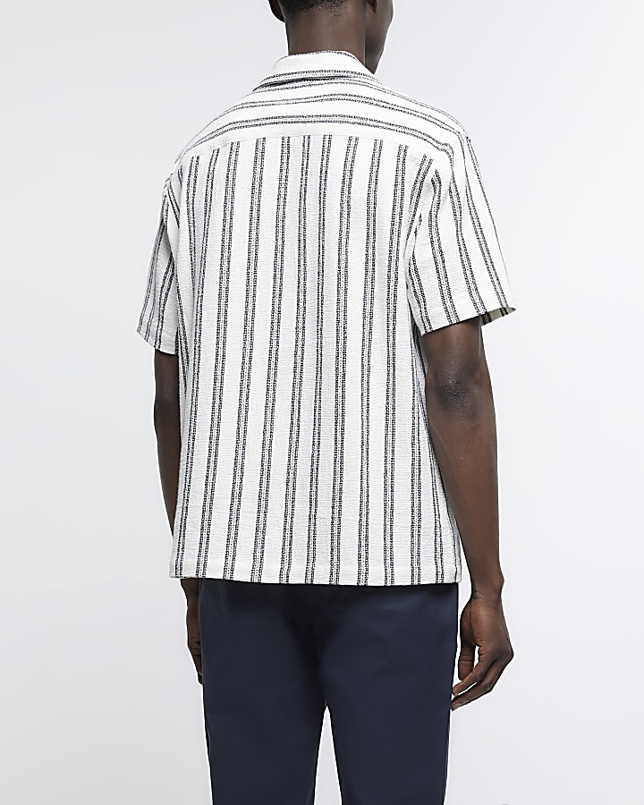 White regular fit striped revere shirt