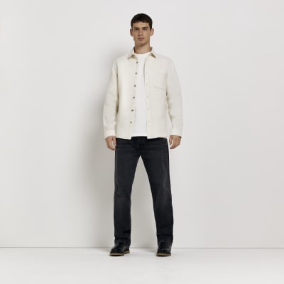 White regular fit textured overshirt