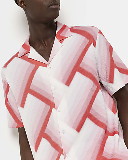 White regular fit textured print revere shirt