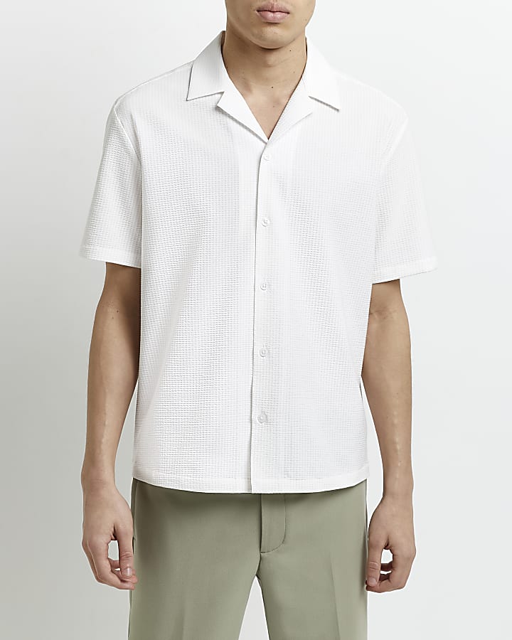 White regular fit textured shirt