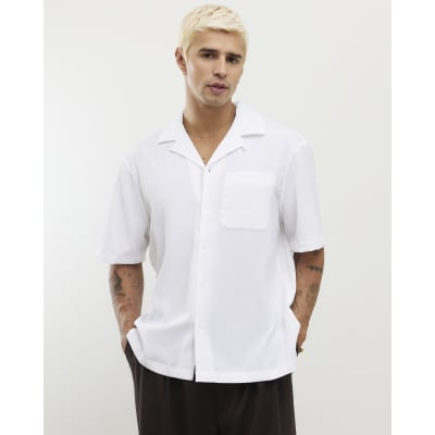 White Regular Fit Textured Short Sleeve Shirt