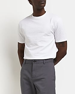 White Regular fit textured t-shirt
