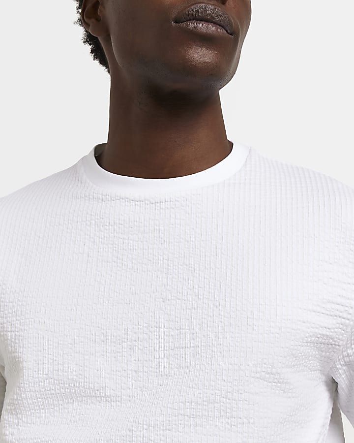 White Regular fit textured t-shirt