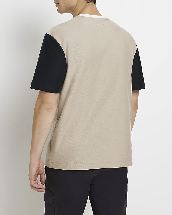 White Regular fit twill colour block t-shirt