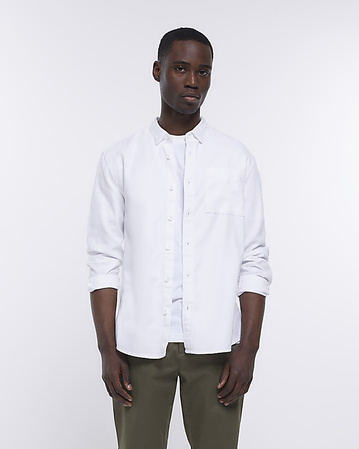 White regular fit twill lyocell shirt