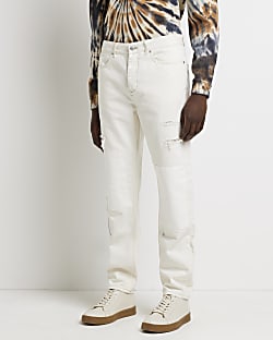 White relaxed loose fit patchwork jeans